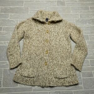 VINTAGE Gap Wool Sweater Womens M/L Beige Button Up Cardigan Heavy Fisherman